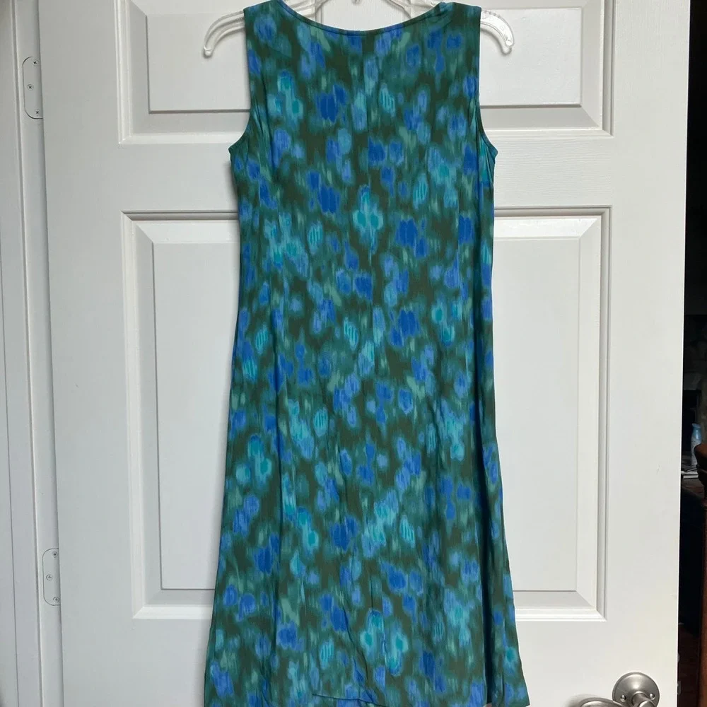 J. Jill Women's Sleeveless Dress Blue Green Abstract‎ Print Casual Summer Size 6
